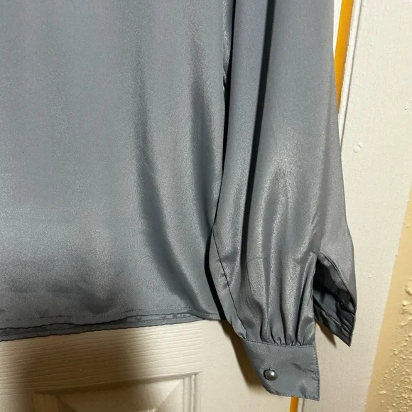 Victorian Style Sz 12Prairie Blouse Gray Lace Yoke High Neck Long Sleeve - Picture 13 of 15